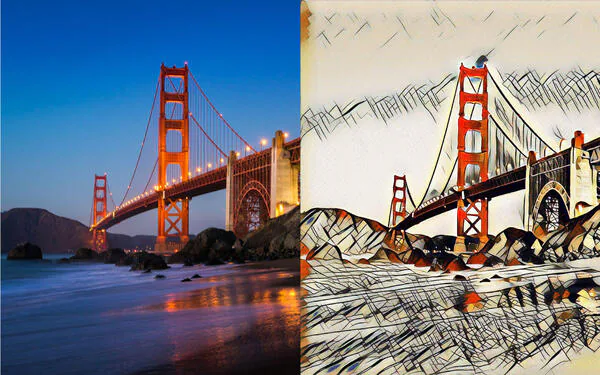 Golden Gate bridge styled with neural transfer