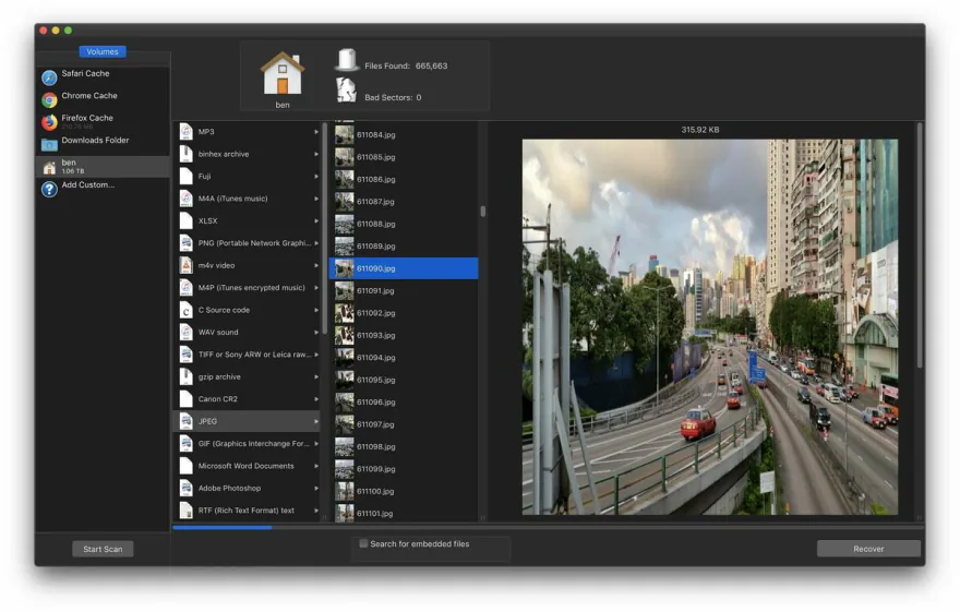 File Extractor results showing recovered files