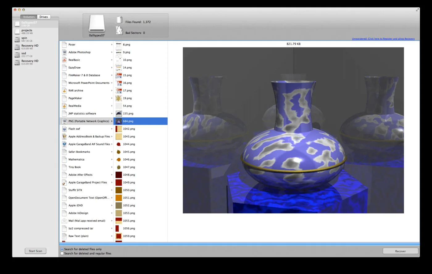 Mac Data Recovery Guru scan results