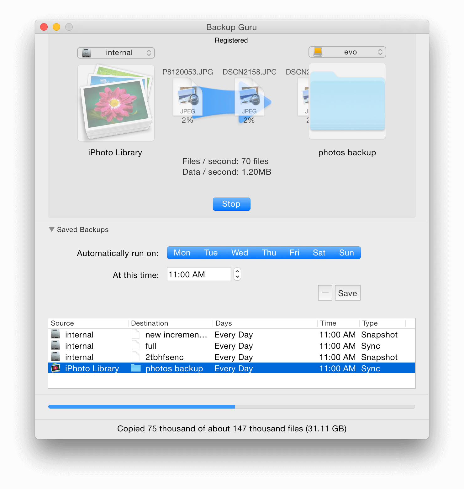 Mac Backup Guru main window showing clone and snapshot options
